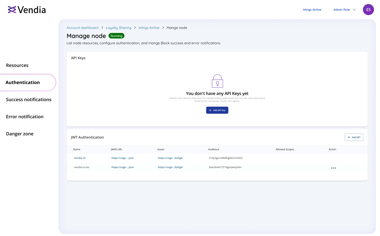 Vendia API authentication